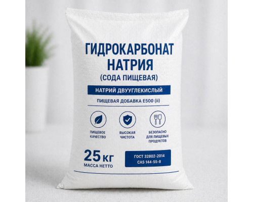 Гидрокарбонат натрия (сода пищевая), мешок 25 кг.